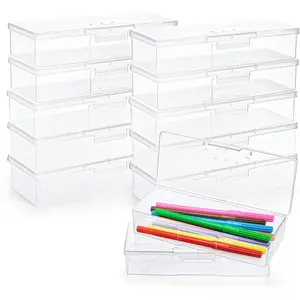 12 Pack Plastic  Storage Box, Stackable Pencil Case with Hinged Lid and Snap Closure, Clear Rectangle Box for Organizing Manicure Pedicure Kit, Crayon, Beads, , Office Supplies
