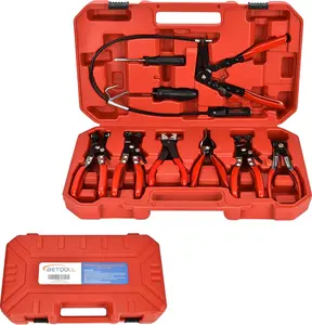 9pc Hose Clamp Pliers, Professional Automotive with Flexible Wire Long Reach, Clic R Type Swivel Jaw and Flat Band Pliers for Coolant Radiator Heater/Water Hose (Red)