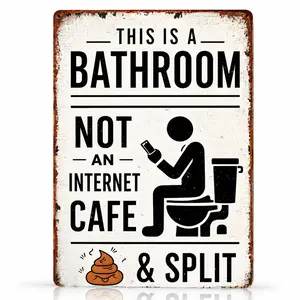 Retro Vintage Aluminium Metal Tin Sign, 8x12in - "This Is A Bathroom Not An Internet Cafe" Split Wall Art, Farmhouse Home Washroom Plaque, Ideal Home Decor Gift