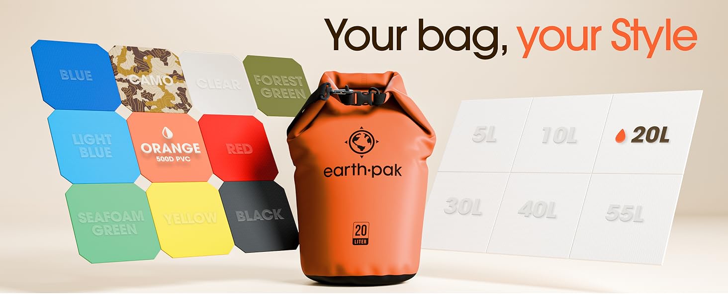Earth Pak Waterproof Dry Bag - Roll Top Waterproof Backpack Sack Keeps Gear Dry for Kayak with Waterproof Phone Case