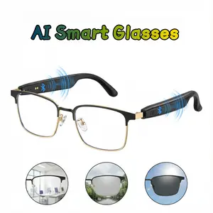 AI Smart Glasses Semi-rimless Photochromic Lenses Bluetooth 5.4 Dual Stereo Speakers Open-ear Design Gold Silver UV Protection Touch Controls Voice Assistant