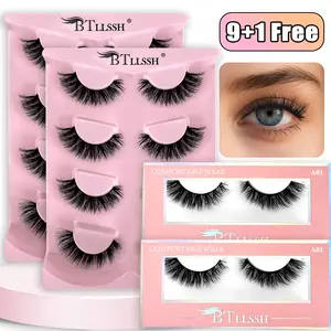 BTllssh 10 Pairs Russian Strip Lashes CC D Curl Wispy Natural Look 16mm Curly Faux Mink Like Eyelash Extension Cat Eye Fake Tail Elongated Eyelashes Pack Cosmetic Makeup