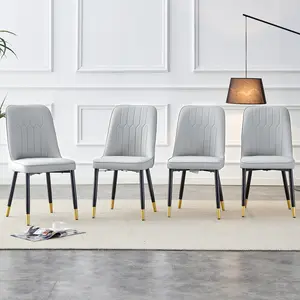 MUUOKY 4-Piece Modern Dining Chairs Set Light Gray PU Leather Black Metal Legs Stylish Comfortable Easy to Clean Furniture Home Minimal Design