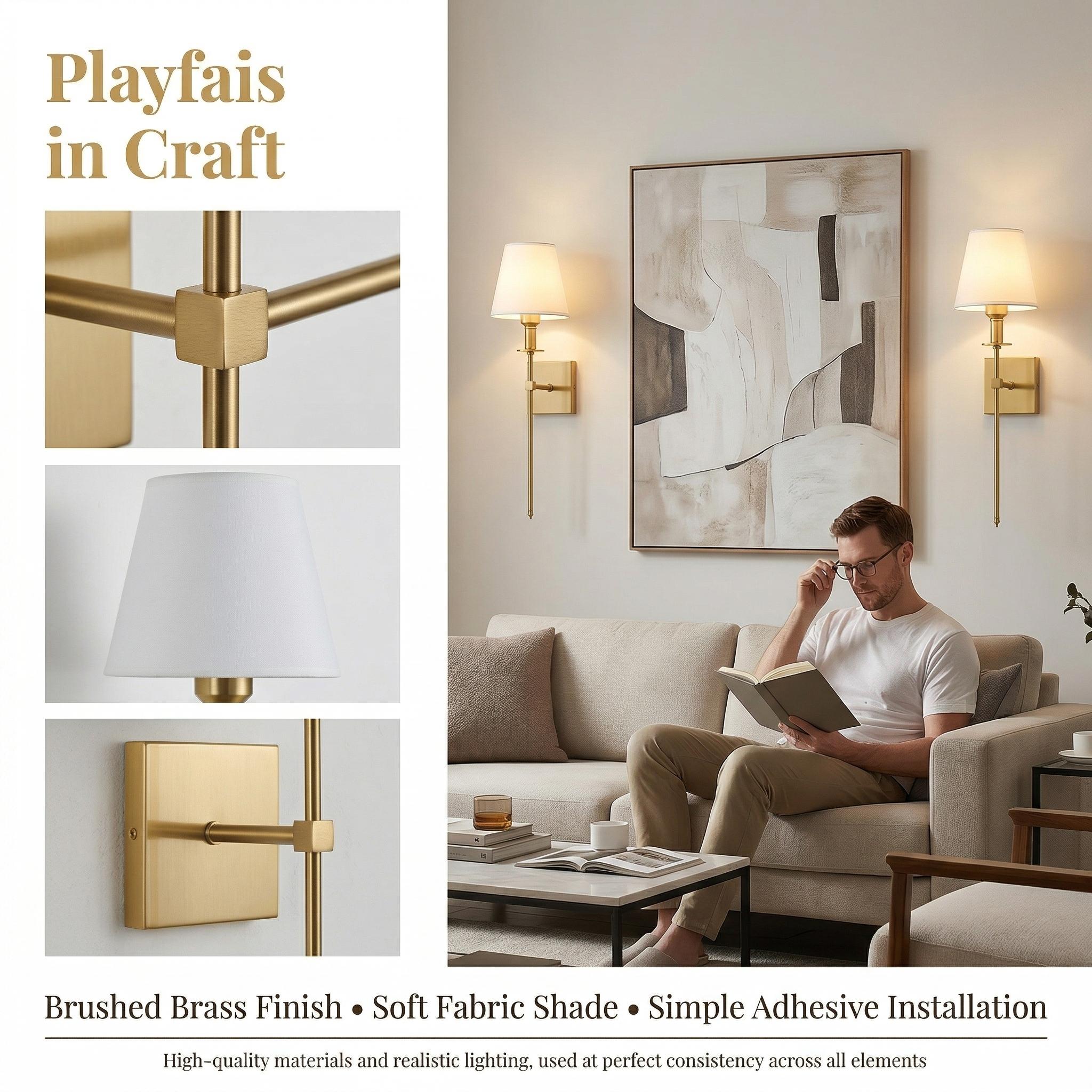 Modern Brass Wall Sconce Set of 2, Fabric Shade Bedside Wall Light, Minimalist Mid Century Wall Lamp for Bedroom Living Room Hallway Soft Ambient Lighting Home Decor Modern Brass Wall Sconce Set of 2, Fabric Shade Bedside Wall Light, Minimalist Mid Century Wall Lamp for Bedroom Living Room Hallway Soft Ambient Lighting Home Decor