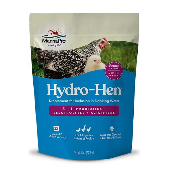 Hydro-Hen Poultry Electrolyte & Probiotic Supplement, Hydration Support for Chickens, Ducks, Turkeys & Waterfowl, Electrolytes for Healthy Digestion & Recovery, 8 oz