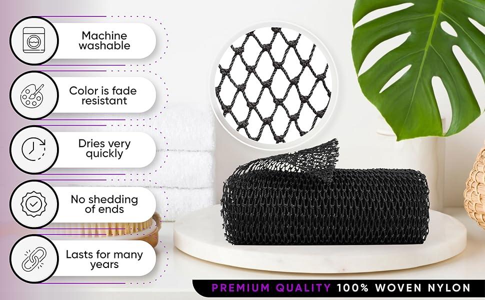 African Net Sponge, Authentic, with Knots, Exfoliating Bath Wash Cloth, Real Sapo, Black Owned, Long Sponge, Body Exfoliator, Shower Accessories, Back Foot Scalp Scrub Dead Skin Remover (Black)