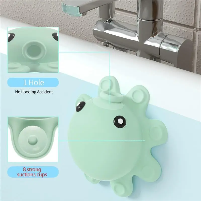 Bathtub Overflow Drain Cover Tub - Silicone Bathroom Overflow Drain Cover, 1 Hole Design, No Flooding Accident, 8 Strong Suction Cups - Aqua