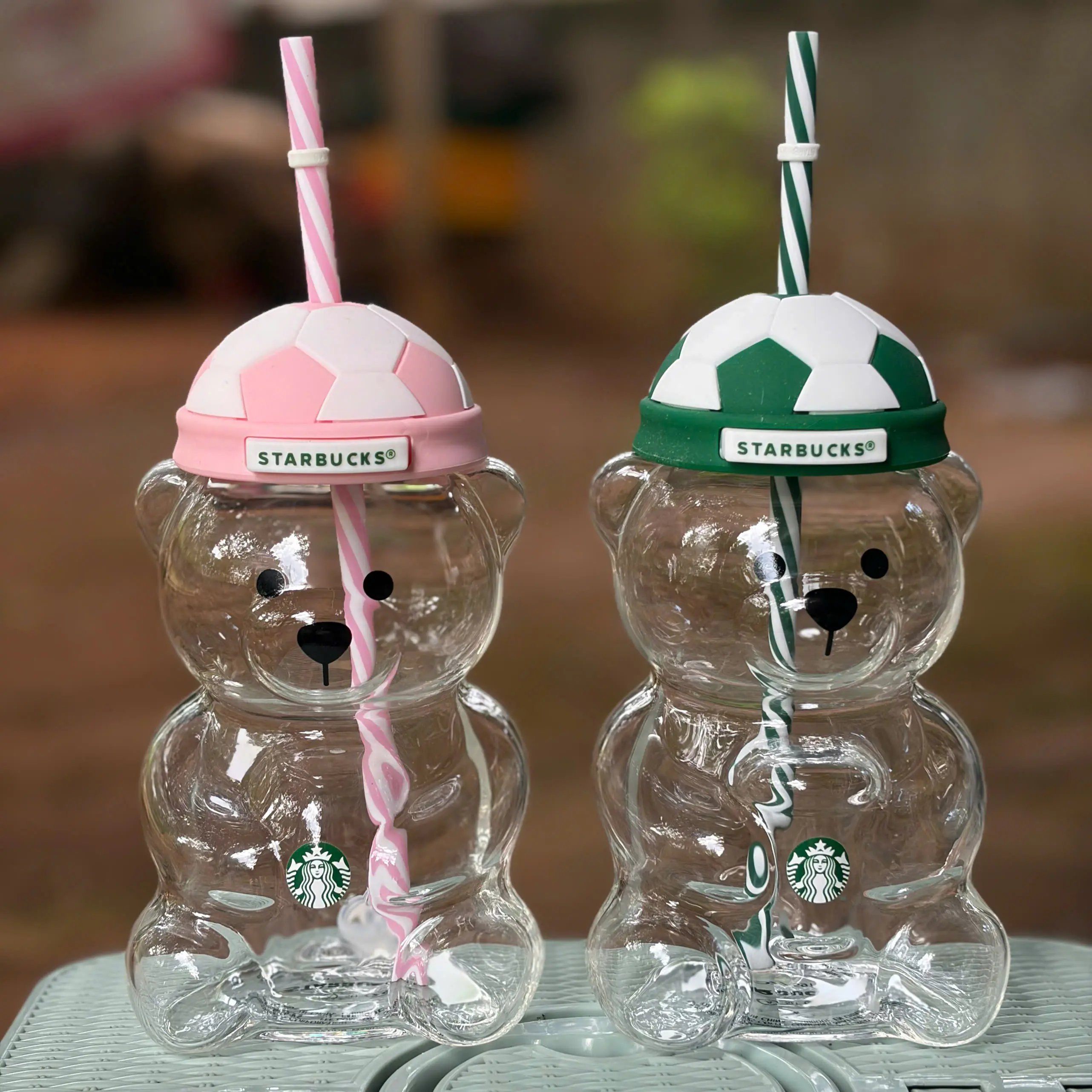 Overseas Starbucks - Strawberry Football Bearista Bear Straw Cup With Football Cap Lid 20oz Overseas Starbucks - Strawberry Football Bearista Bear Straw Cup With Football Cap Lid 20oz