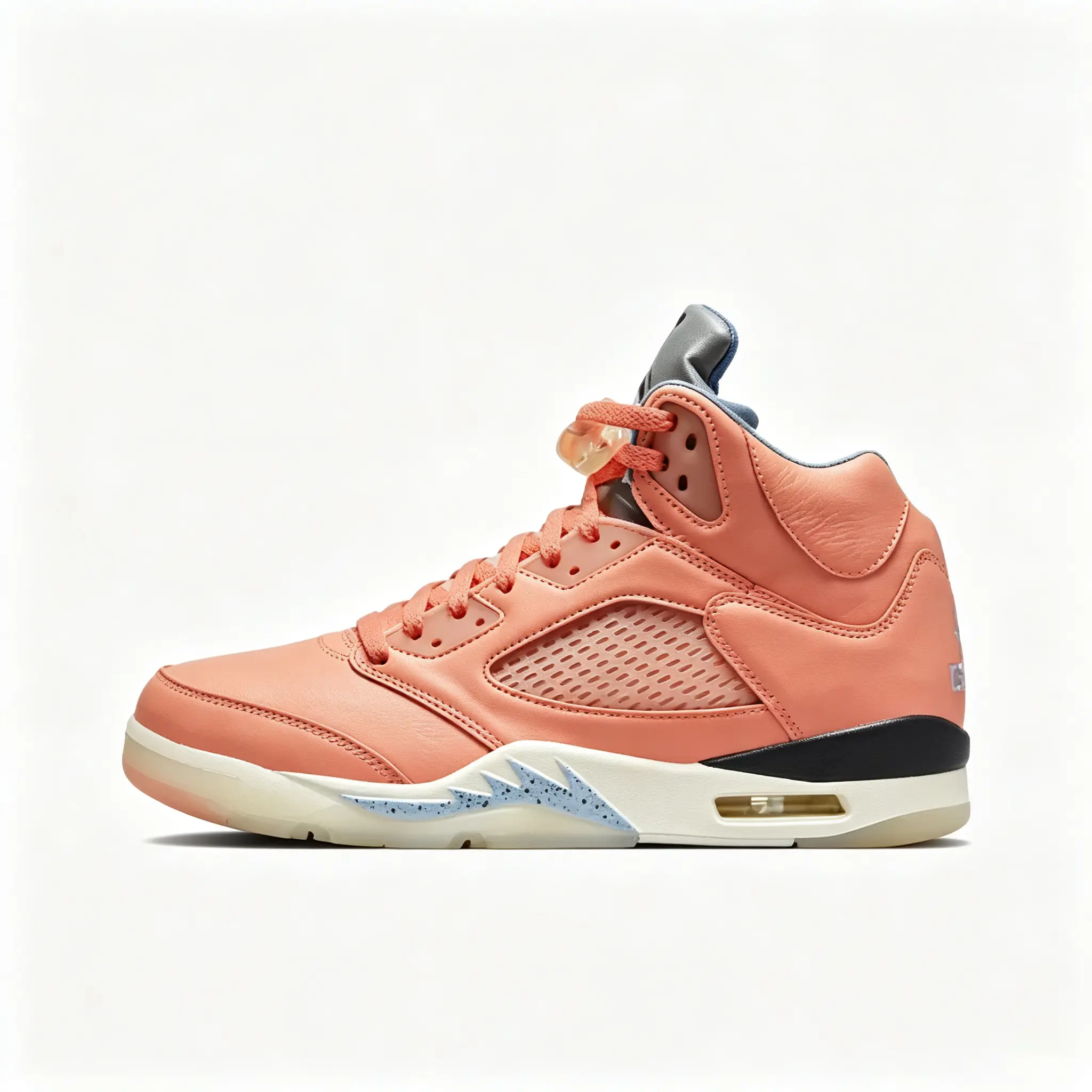 Brand New Sealed High Top Lace-Up Basketball Sneakers, Coral Orange Leather Upper with Light Blue Interior, Shock Absorbing Retro Athletic Shoes