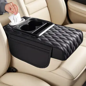 Universal Car Interior Organizer with Waterproof PU Leather, Multi-Functional Armrest Pad, Cup Holder, Storage Paper Towel Box, and Water Cup Holder