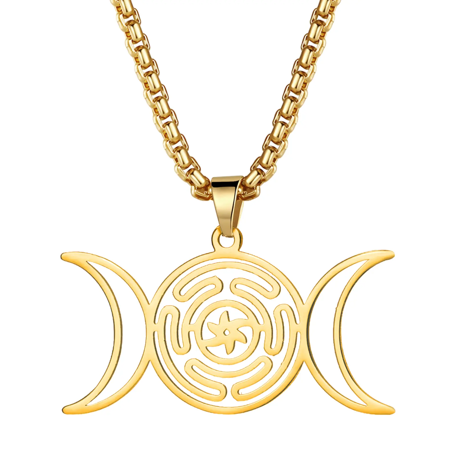 OIDEA Hecate Wheel Necklace - Stainless Steel Triple Moons Goddess Hekate Pendant Amulet, Wiccan Pagan Costume Jewelry for Unisex Names, Unisex Ideal Gift Accessory summerwins
