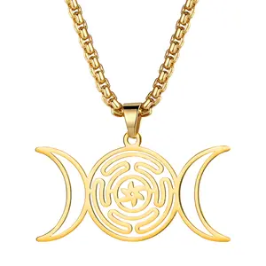 OIDEA Wheel of Hecate Necklace: Stainless Steel Triple Moon Goddess Hekate Pendant Necklaces Amulet Wiccan Pagan Jewelry Gifts for Mens Womens