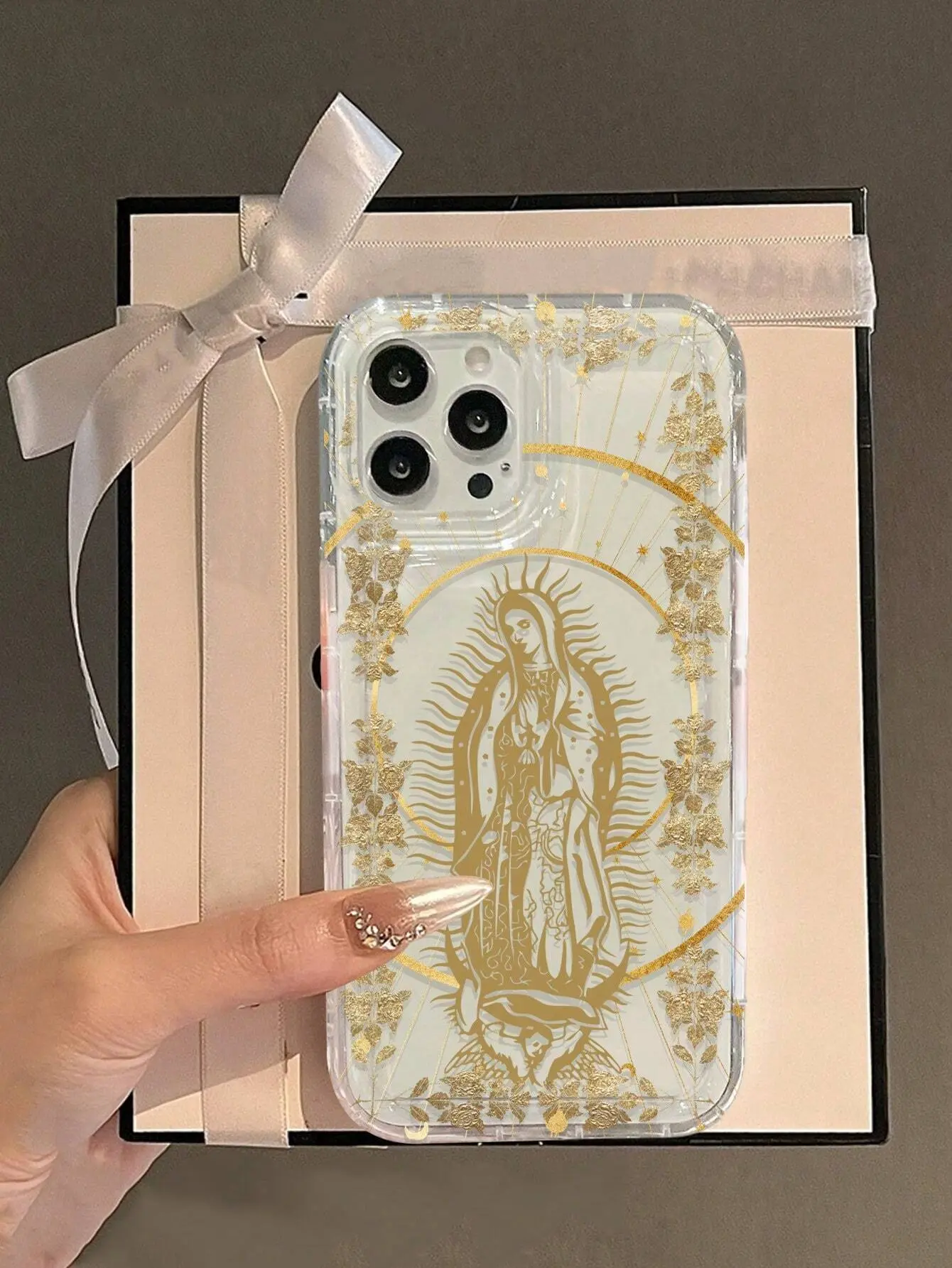 Our Lady & Cross Print Clear Case for iPhone 11/12/13/14/15/15pro/15 Plus/15 Pro max - Shock-Proof TPU Full Wrap Coverage