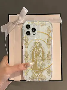 Our Lady & Cross Print Clear Case for iPhone 11/12/13/14/15/15pro/15 Plus/15 Pro max - Shock-Proof TPU Full Wrap Coverage