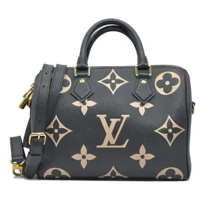 Pre-owned Louis Vuitton leather  Shoulder Bags $3100 Empreinte Monogram Giant Speedy Bandouliere 25 Black Beige