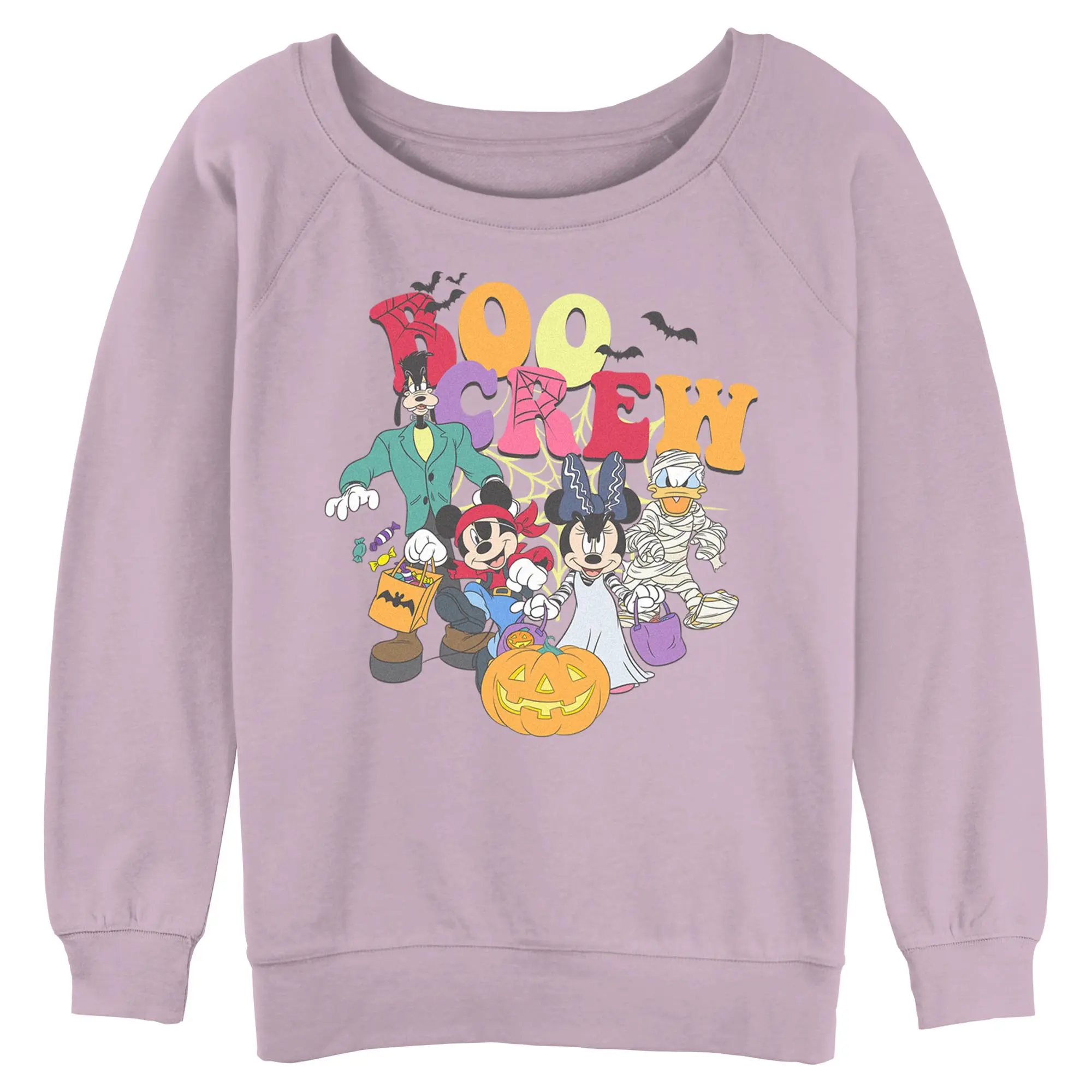 Juniors Womens Mickey & Friends Classic Boo Crew Celebration Sweatshirt
