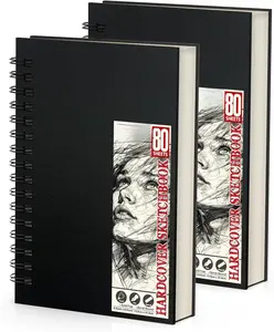 5.5" x 8.5" Sketch Book 2 Pack 80-Sheets (68lb/100gsm)Double-Sided Hardbound Sketchbook, Spiral Bound,Acid Free Paper Painting Drawing Writing Sketching Pad for  Adult Teens Girls Boys