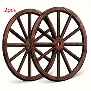 2D Flat 2pcs Vintage Multi-Village Truck Wheel Wooden Decor, Western Cowboy Party Decoration, Candy Wagon with Wheels for Bar, Garage, Indoor/outdoor