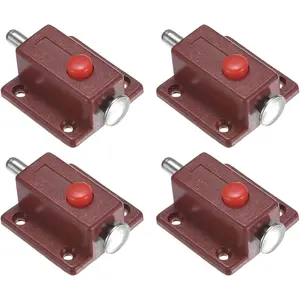 4-Pack Plastic Push Button Spring  Latch, 1.5x1.4 In/37x36 Autoatic Door Latch Lock Button Bolt Latches for Cabinet Door/Window/Drawer Closet Furniture [Brown]