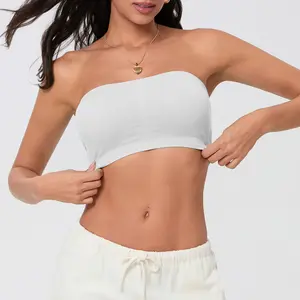 Women Chest Wrap Bra, Solid Color Crop Removable Padded Top, Stretchy Seamless Bandeau Tube Wild Fashion Tops