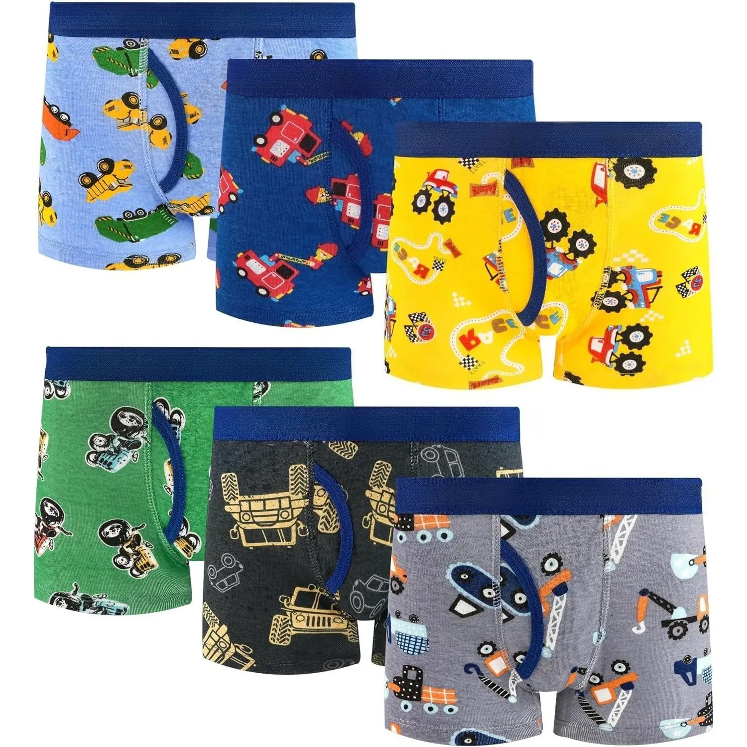 KF5-UDW010 Boys' 6-Pack Fitted 100% Cotton Tagless Assorted Graphic Pattern Boxer Briefs - Camouflage, Striped, 3D Tailoring, All Seasons Toddler Underwear for 4-5 Years, 4T