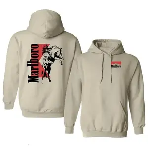 [Made in US] Vintage Marlboro Cowboy Hoodie, Boho Western Style, Unisex Graphic Pullover, Daily Comfort Cotton Menswear, Perfect Gift for Men