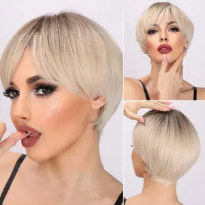 SMILCO/8-inch | Ombre White Gold Straight Bob with Bangs | SM166-1