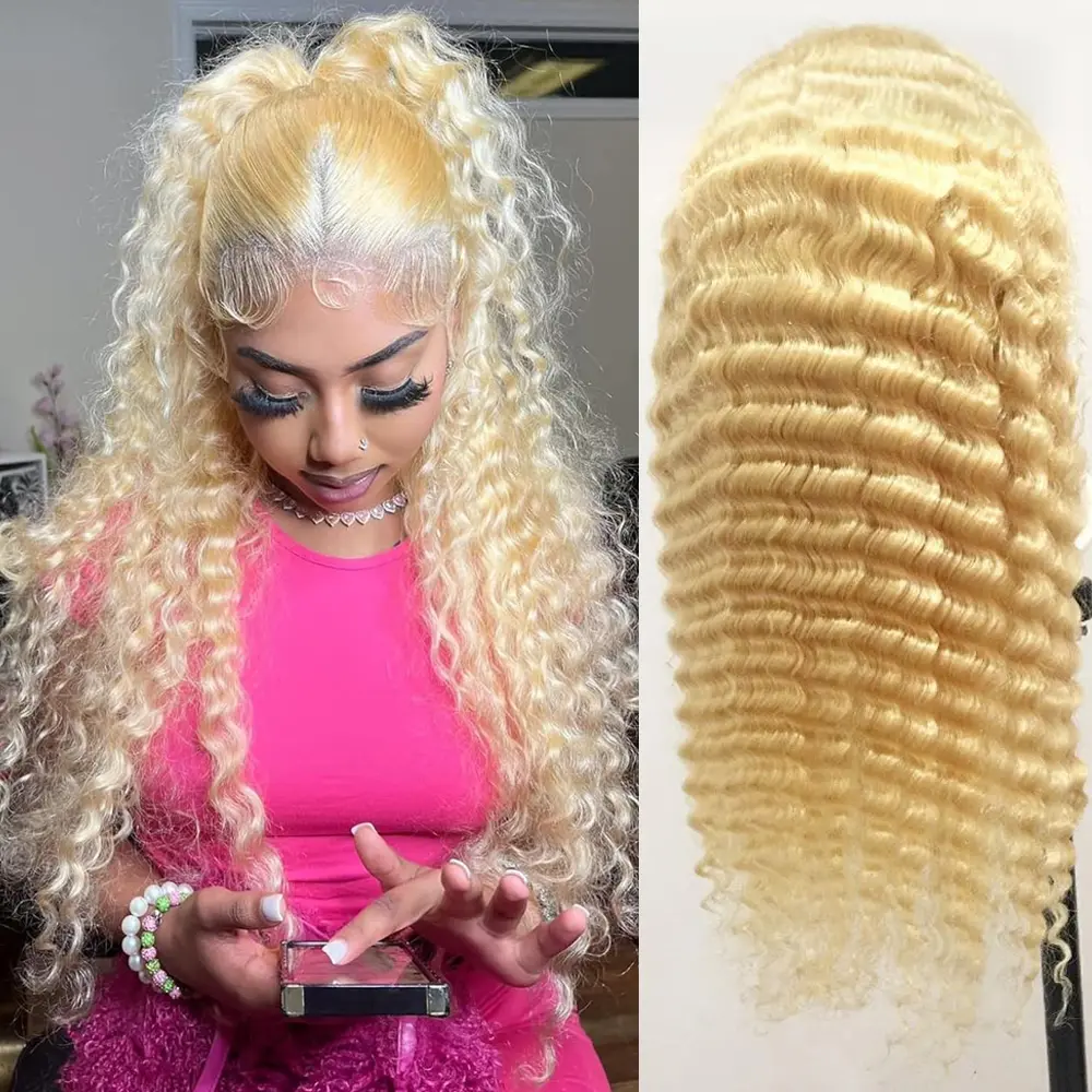 613 13x6 Human Hair 30 Inch Blonde Deep Wave wigs Human Hair 180% Density 613 Blonde Deep Wave wig Pre Plucked With Baby Hair for  Women 13x6 lace front wigs