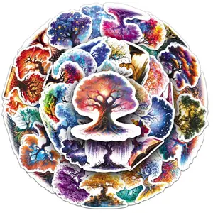 50 Pcs Glowing Life Tree Stickers, Cartoon Creative Colorful Dream Hand Account Decoration, Diary Sticker, Water Cup Storage Box Stationery Stickers