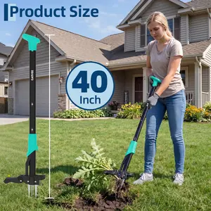 Garvee Effortless Weeding & Comfort - 4-Claw Upright Weed Puller, 40" Ergonomic Long Handle Manual Weeding Tool with Ejector, Easily Remove Weeds Without Bending or Kneeling, for Garden, Lawn, Patio, Outdoor Use, Black & Blue