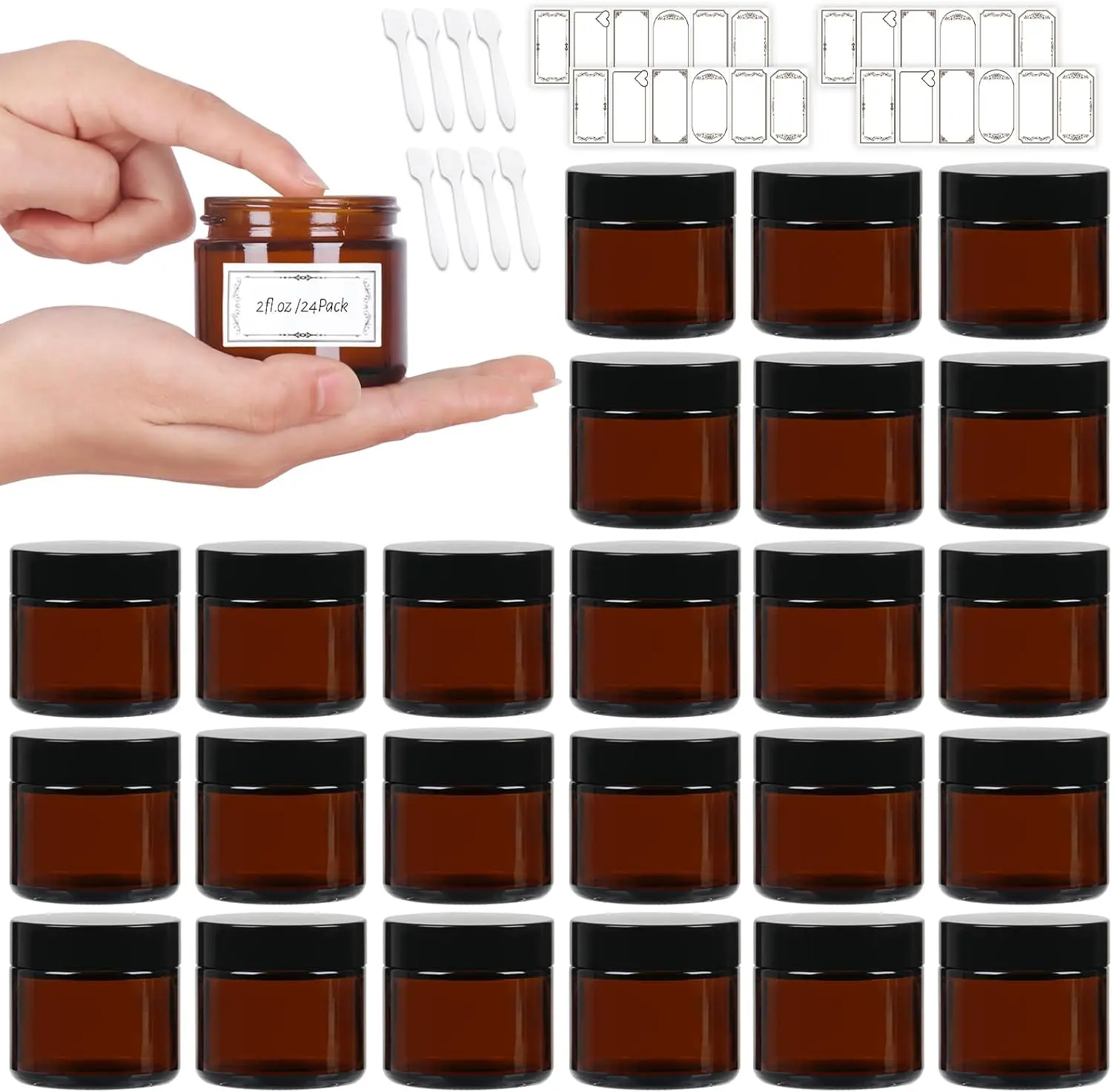 2oz  Glass Jars with Lids 24Pack- 2 oz Airtight Small Jars with Lids&Stickers for ,  Butter, Candle Making (2fl.oz-24Pack)