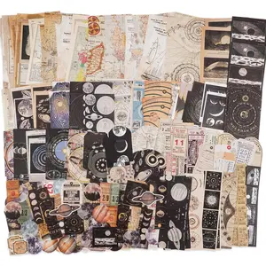 Vintage Scrapbook Supplies Pack (200 Pieces) for Witchy Junk Journal Bullet Journals Planners Space Moon Paper Stickers Craft Kits Collage (Celestial)