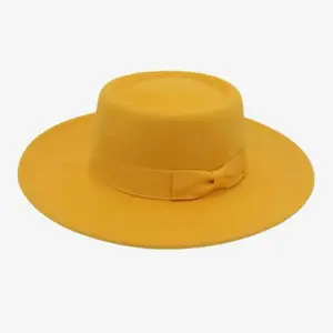 Elegant Yellow Wide Brim Hat with Bow Detail for Women's Fashion Fedora hat church hat unisex chapeau fashion versatile