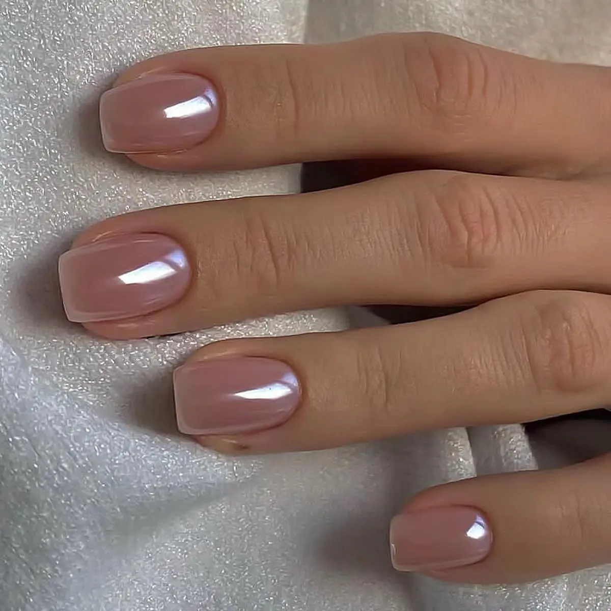 Short Press on Nails Chrome Pink Square Fake Nails, Powder Glazed Acrylic Nails with Jelly Glue, Shiny Glossy Gel False Nails Kits Salon Quality Press ons Stick Glue on Nails Tip 12 Pcs