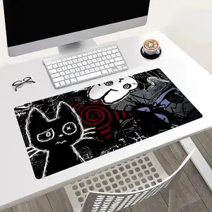 Cute Cat Gaming Mouse Pad 31.5x15.7inch, Large Big Computer Mouse Mat Desk Pad with Non-Slip Rubber Base and Stitched Edge for Home Office