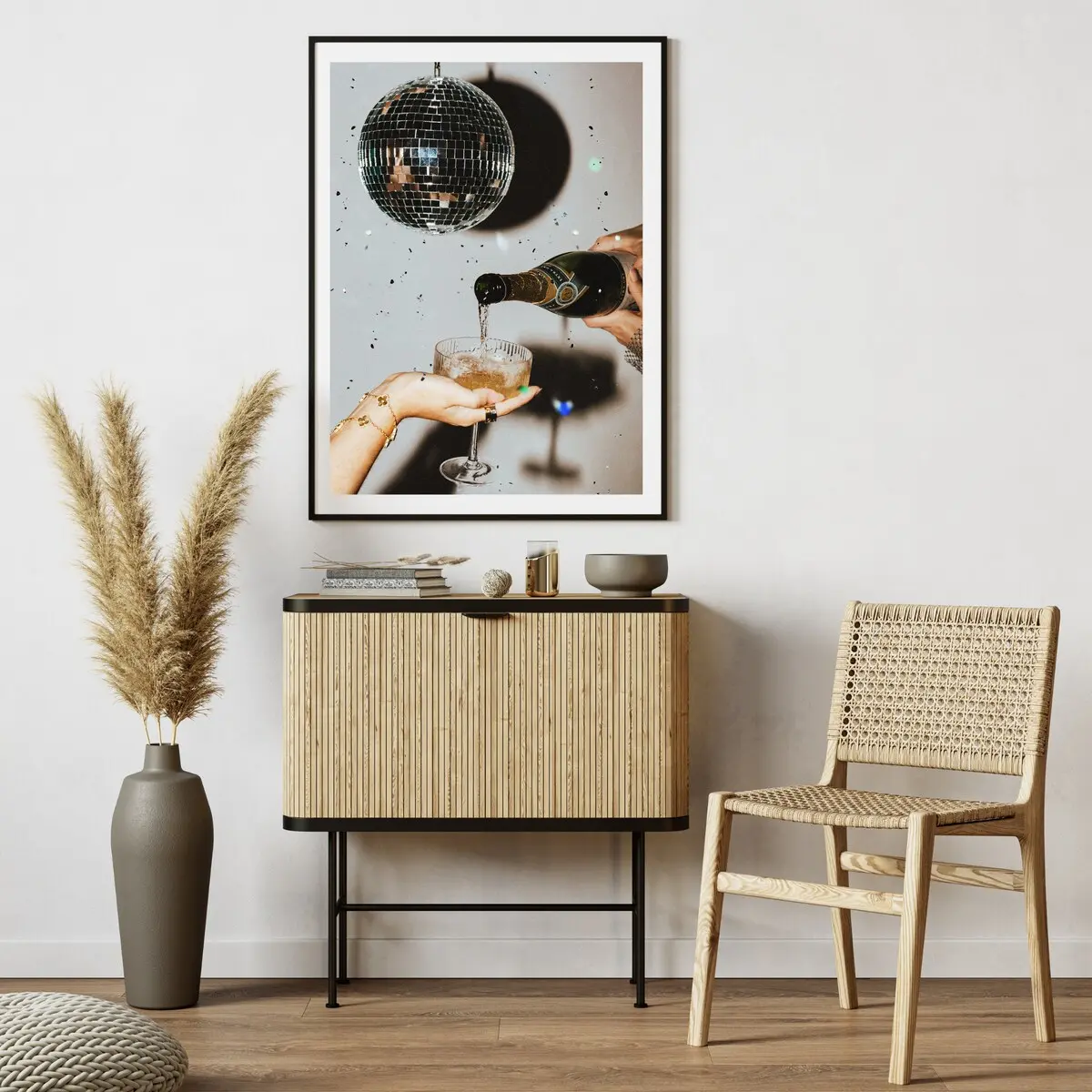 Room Decor, Bar Cart Prints, Glitter Disco Ball Champagne Print, Disco Christmas Art, Aesthetic Trendy Wall Art, Bar Cart Print, Alcohol Wall Art