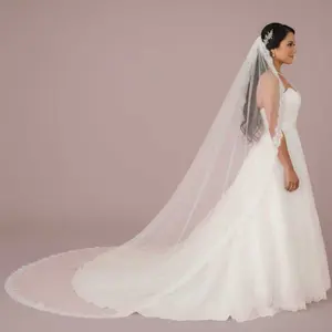 Eye Lash Lace Trim Edge Cathedral Length Wedding Veil VG1005