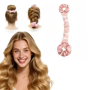 Heatless Hair Curler – Satin Curling Rod for Overnight No Damage Curls with Scrunchie (Cream Pink)