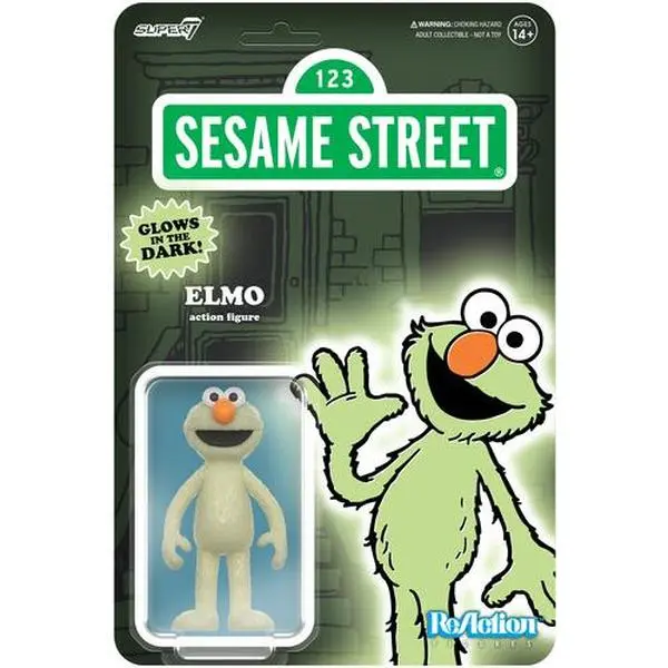 Super7 Sesame Street Exclusive ReAction Vinyl Figure - Glow-in-the-Dark Articulated Elmo, TV/Character Collectible Figurine