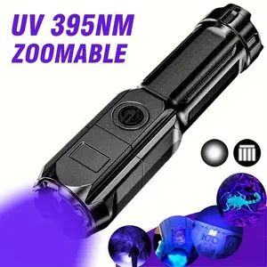 Rechargeable UV Flashlight. 395nm Black Light Torch with 3 Modes, Zoomable & Waterproof - Ideal for Pet Stains, Fluorescent Detection, Camping & Fishing - Built-in Battery & USB Charging