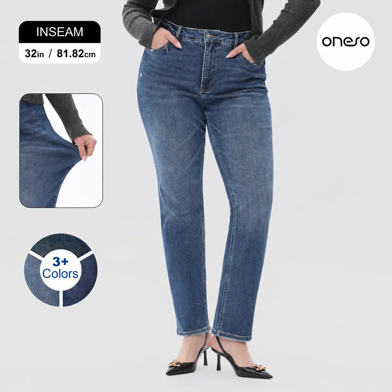 ONESO Plus Size Regual Women's Mid-Rise Straight Leg Jeans Soft Stretch Denim Pants Classic Denim Pants For Daily Wear Cotton Spandex Womenswear Bottom Everyday Fit Polyester Style  Viscose #TikTokShopHolidayHaul