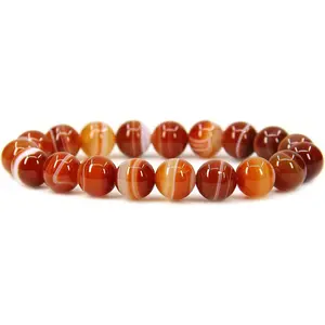 Natural Red Dream Agate Genuine Semi Precious Gemstones Healing 10mm Beaded Stretch Bracelet 7" Unisex