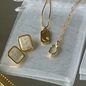 Luna Luxe Studs – Gold Mother of Pearl Mosaic Earrings | Elegant Vintage-Inspired Design