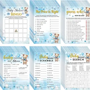 61-Piece Babe Shower Game Set, Blue Bear Theme, Suitable for Girls or Boys, 20 Guests, Includes Baby Descriptions and Wishes