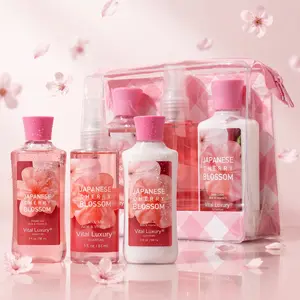 Vital Luxury Japanese Cherry Blossom Bath & Body Travel Set- Includes 3oz Shower Gel, 3oz Body Lotion, 3oz Body Mist | Silky Smooth Feel, All-Day Freshness, Deep Hydration – Must-Have for Travel, Gym, Office Refreshing – Perfect for Holiday Gifting