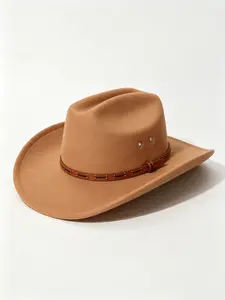 Western Cowboy Hat for Women and Men, Wide Brim Jazz Hat, Felt Material, Rivet Stitching, Breathable Design, Casual Daily Wear
