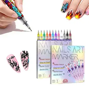 12-Color Nail Art Marker Set – Quick-Drying Acrylic Pens for DIY Manicures & Easy 3D Designs, Ideal for Beginners, Nail Art Tools