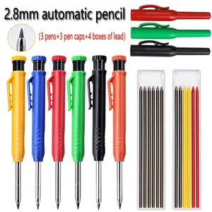 2.8mm Plastic Shell Woodworking Pencil Set Clear Marking and Fracture Resistance, Perfect for Deep Hole Marking, DIY Enthusiasts, Holiday Gifts, and Drawing (3 Pens+3 Caps+4 Boxes of Lead)