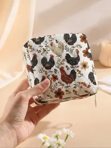 Portable Rooster Pattern Sanitary Pad Storage Bag, Lightweight Women's Organizer, Travel Cosmetic Box, Casual Style, All Seasons