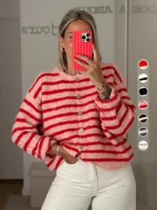 women's vintage striped cardigan, casual daily wear, perfect for dates & shopping, knitwear ideal for spring/autumn/winter seasons